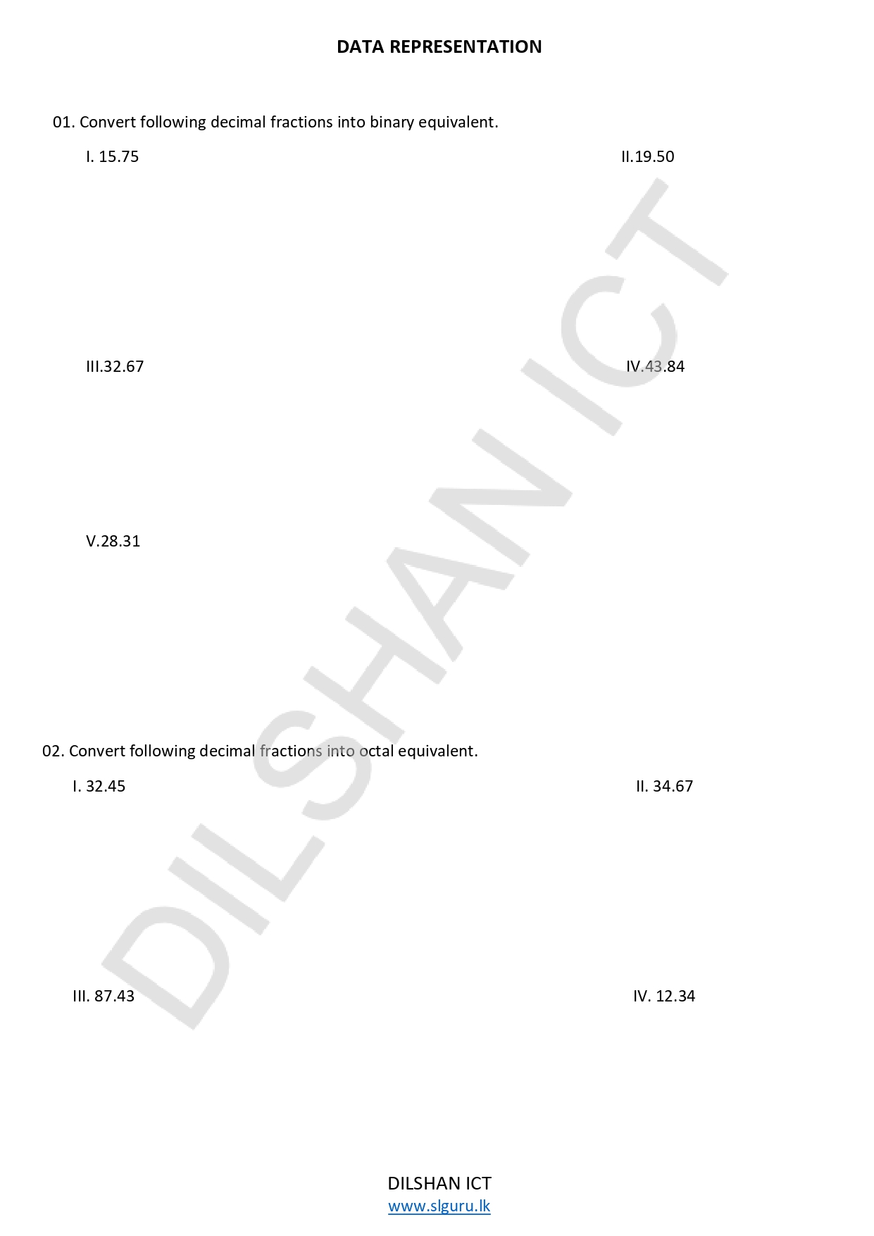 Number Systems Works Sheet (SM) (EM)
